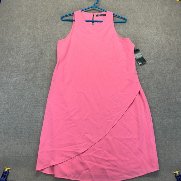 Lauren Ralph Lauren Dress Womens 6 Peace Rose Sleeveless Front Overlay Crepe NEW - Picture 1 of 12